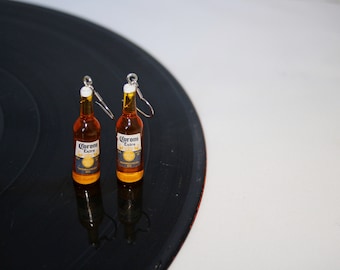 Corona Beer Bottle Earrings, Playful Stainless Steel Earrings