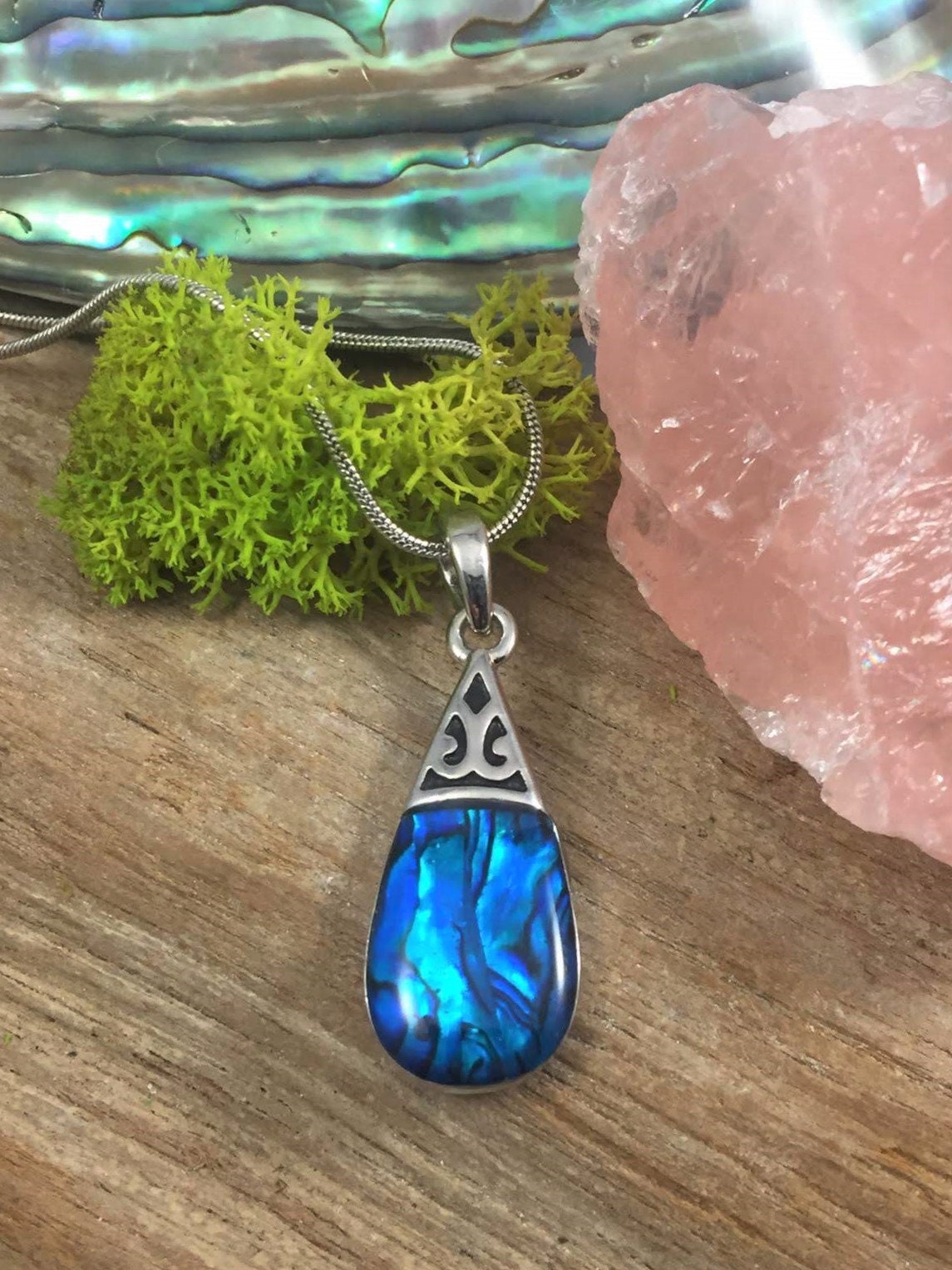 ELEPHANT Hanger Ketting ingelegd met Paua Abalone Shell op 18 inch (45.7cm) Hypoallergene Ketting Duurzaam Bronnen Zilver Kleur