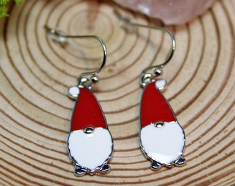Festive Nordic Small Gnome Earrings, Jewellery Gift, Hand-Painted Hypoallergenic Christmas Dangle Earring