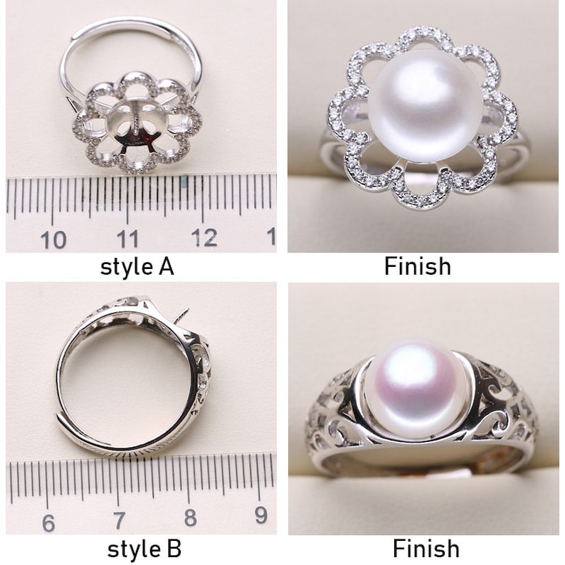 Pearl Ring Settings 925 Sliver Rings for Women 14 Styles Mix DIY Rings Adjustable Size Ring Settings Christmas Gift Wholesale Jewelry