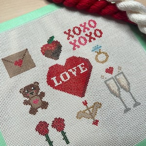 Valentine&#39;s Day Grid Hand-Painted Needlepoint Canvas