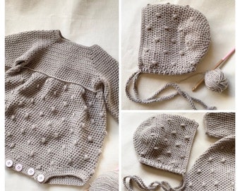 2 Crochet Patterns - Romper + Bonnet Baby/Toddler Little Dotty Outfit