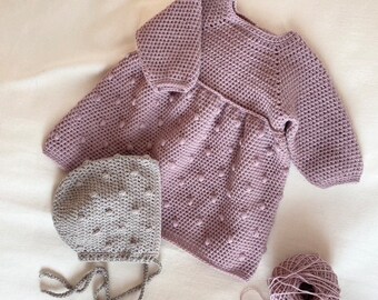 2 Crochet Patterns - Dress+Bonnet Baby/Toddler Little Dotty