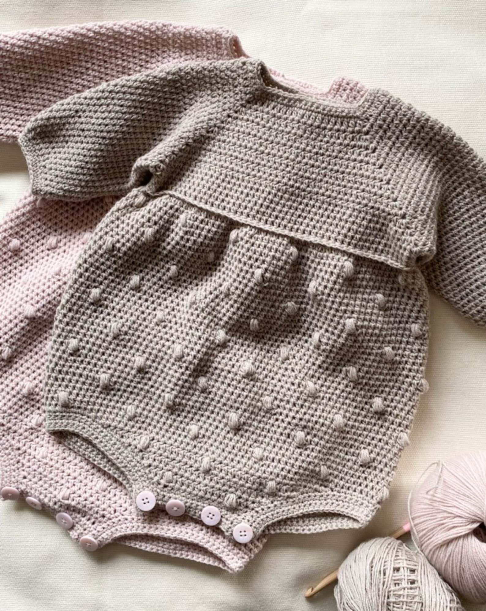 Mini P Crochet Applique Denim Romper