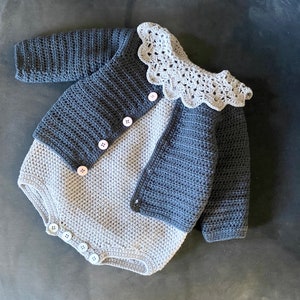 2 Crochet Patterns - Romper + Cardigan Stella/Mika outfit