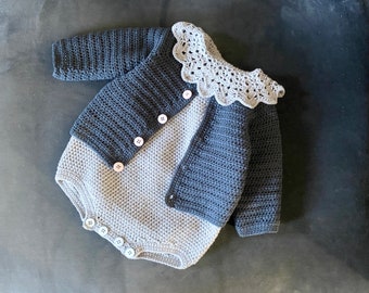 2 Crochet Patterns - Romper + Cardigan Stella/Mika outfit
