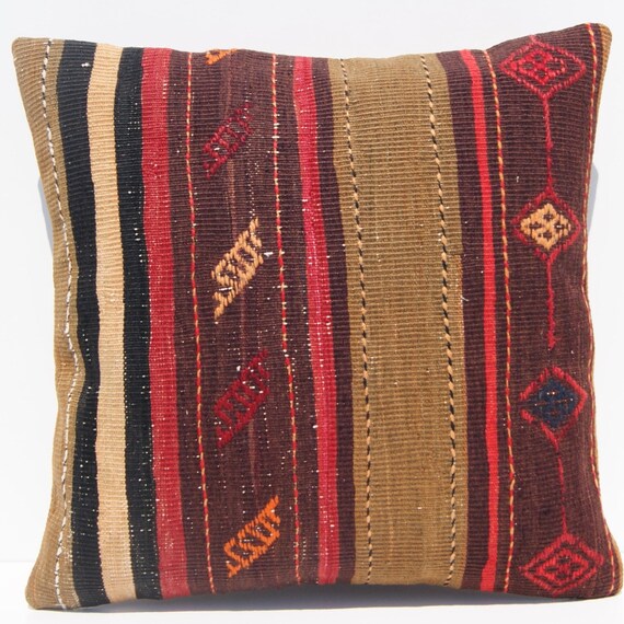rug pillow Persian old pillow cover hand made pillow case 16x16 square vintage decorative kilim rug