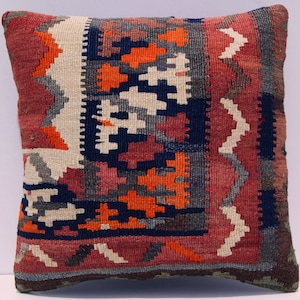 rug pillow Persian old pillow cover hand made pillow case 16x16 square vintage decorative kilim rug