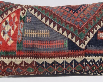 Pillow Cushion Kurdish Kilim Rug Pillow Cover kurdish Cushions Rectangle Hand woven Old Kelim Rugs 24"x16"