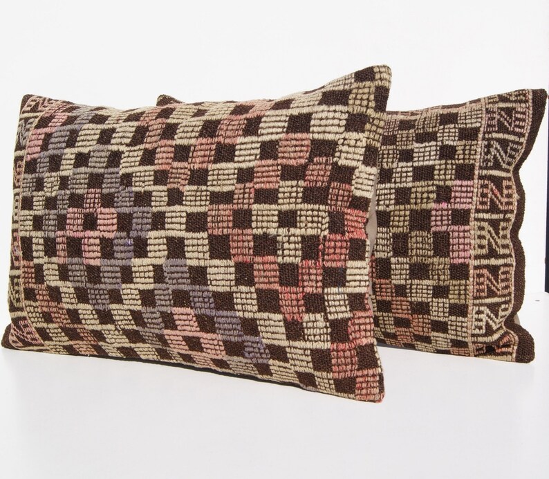 Turkish Embroidered 24x16 Turkish 2 cushion,rectangle weaving p\u0131llow case handmade 2 kilim rug