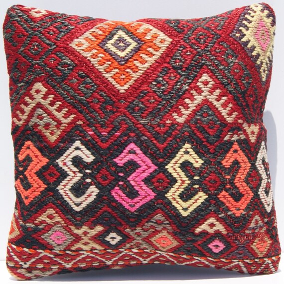 rug pillow Persian old pillow cover hand made pillow case 16x16 square vintage decorative kilim rug