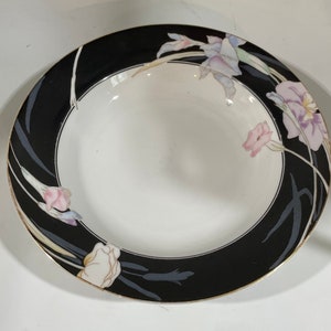 Set of 3 Vintage Gold Rim Mikasa Charisma Pattern Black 8.5&quot; Soup Bowls