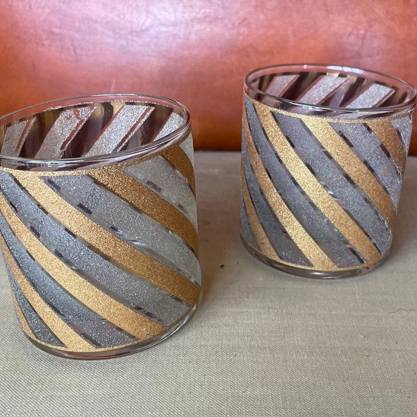 Pair of Vintage Culver Style Gold Swirl Rocks Glasses