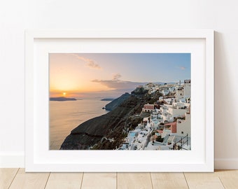 Sunset Caldera Greece Print, Fira Santorini Landscape Art, Coastal Travel Photography, Mediterranean Art, Sunset Greek Art,