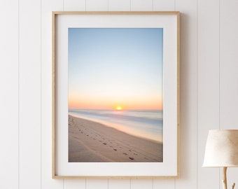 Pastel Beach Print, Sunset Beach Photography, Pastel Blue Wall Art, Tropical Ocean Print, Beach House Coastal Decor, Calming Pastel Art