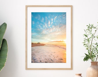 Sunset Beach Print, Colorful beach photography, Coastal Living Room Decor, Tropical Dorm Wall Art, Surf Print, Canvas Large Wall Art