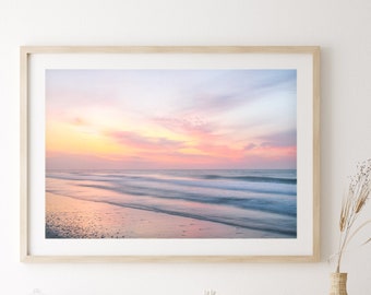 Sunset Beach Print, Calming Beach Photography, Pastel Ocean Print, Coastal Living Room Decor, Large Wall Art, Surf Print, Tropical Print