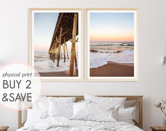 Set of 2 Prints, Sunset Beach Photography, Warm Ocean Print, Sunset Beach Print, Large Scale Art, Calming Coastal Decor, 2 Print Set