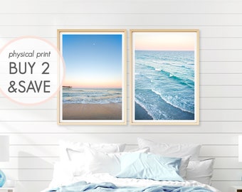 Set of 2 Prints, Beach Photography, Blue Calming Wall Art, Ocean Waves, Large Scale Art, 2 piece wall art