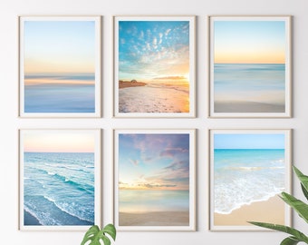 Set of 6 Beach Prints, Blue Wall Art, Minimal Print, Blue Beach Photography, Tropical Print, Dorm Art, Coastal Living Room Decor, Surf Print