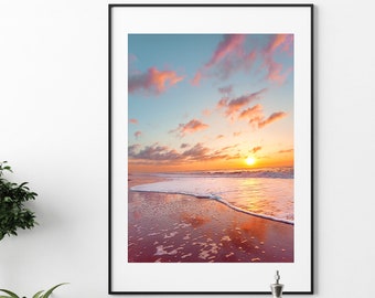 Sunset Photography, Beach Print, Ocean Sunsrise, Beach Decor | Beach Photogrpahy | Colorful Wall Art | Large Scale Ocean Photograph