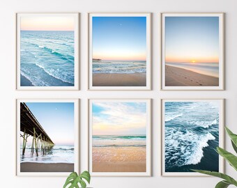 Set of 6 Beach Prints, Blue Wall Art, Blue Ocean Print, Beach Photography, Tropical Print, Dorm Art, Coastal Living Room Decor, Surf Print