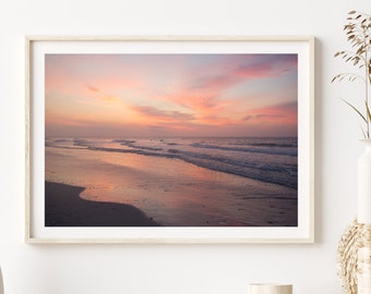 Sunset Beach Print, Warm Beach Photography, Colorful Ocean Print, Coastal Living Room Decor, Large Wall Art, Surf Print, Tropical Print
