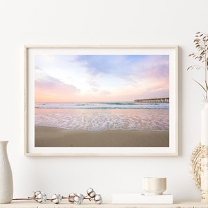 Sunset Beach Print, Pastel Beach Photography, Pastel Pink Wall Art, Calming Ocean Print, Boho Coastal Decor, Large Wall Art, Tropical Print