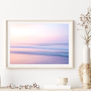 Sunset Beach Print, Pastel Beach Photography, Pastel Pink Wall Art, Calming Ocean Print, Boho Coastal Decor, Large Wall Art, Tropical Print image 1