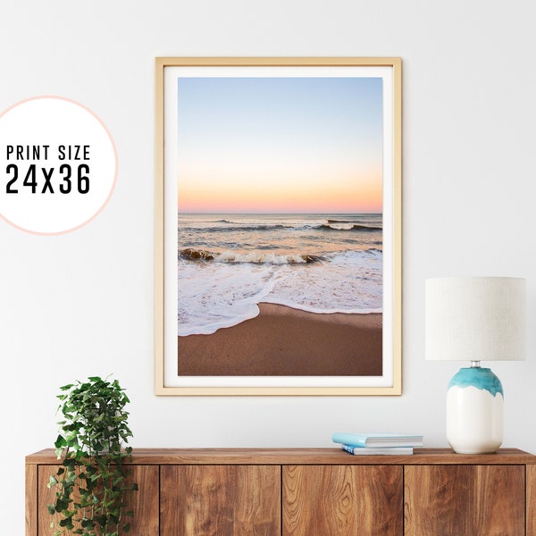 Sunset Beach Print, Calming Beach Photography, Minimal Ocean Print, Large wall art, Framed Beach Art, Coastal Living Room Decor