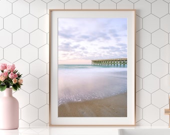 Pastel Beach Print, Pastel Purple Wall Art, Wrightsville Beach Photograph, Large Framed Art, Coastal Living Room Decor