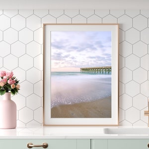 Pastel Beach Print, Pastel Purple Wall Art, Wrightsville Beach Photograph, Large Framed Art, Coastal Living Room Decor