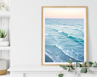 Beach Print, Calming Wall art, Ocean Sunset, Beach Photography, Pastel Ocean, Waves Photograph, Tropical Prints, Large Scale Prints