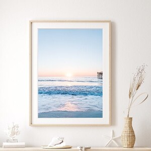 Blue Beach Print, Calming Blue Wall art, Sunset Beach Photography, Pastel Ocean, Large Beach Art, Tropical Prints, Coastal Beach House Decor