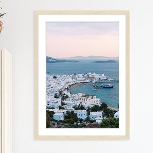 Sunset Beach Print, Mykonos Greece Art, Blue Wall Art, Travel Poster, Large Wall Art, Framed Art, Coastal Decor, Mediterranean Art,