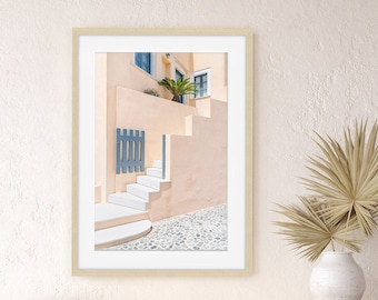 Santorini Greece Art, Pastel Neutral art, Minimal Print, Greek Islands Travel Photograph, Mediterranean Art, Architecture Print, Large Art