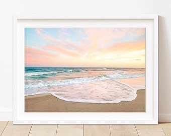 Sunset Beach Print, Pastel Beach Photography, Calming Ocean Print, Large Poster Wrightsville Beach Art, Tropical Surf Print, Coastal Decor