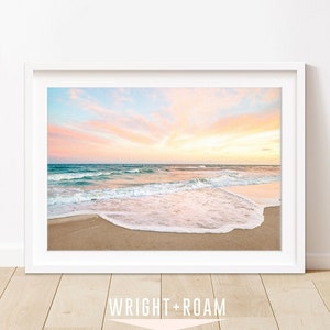 Sunset Beach Print, Pastel Beach Photography, Calming Ocean Print, Large Poster Wrightsville Beach Art, Tropical Surf Print, Coastal Decor image 1