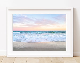 Blue Beach Print, Sunset Blue Beach Photography, Sunset Ocean Print, Large Poster Wrightsville Beach Art, Tropical Surf Print, Coastal Decor