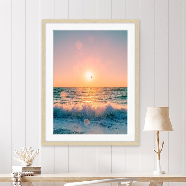 Sunrise Beach Photograph, Colorful Ocean Wall Art, Sunset Wave Print, Blue Wall Art, Tropical Surf Print, Wilmington North Carolina Art