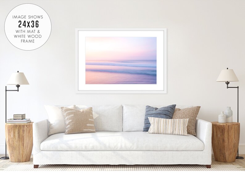 Sunset Beach Print, Pastel Beach Photography, Pastel Pink Wall Art, Calming Ocean Print, Boho Coastal Decor, Large Wall Art, Tropical Print image 8