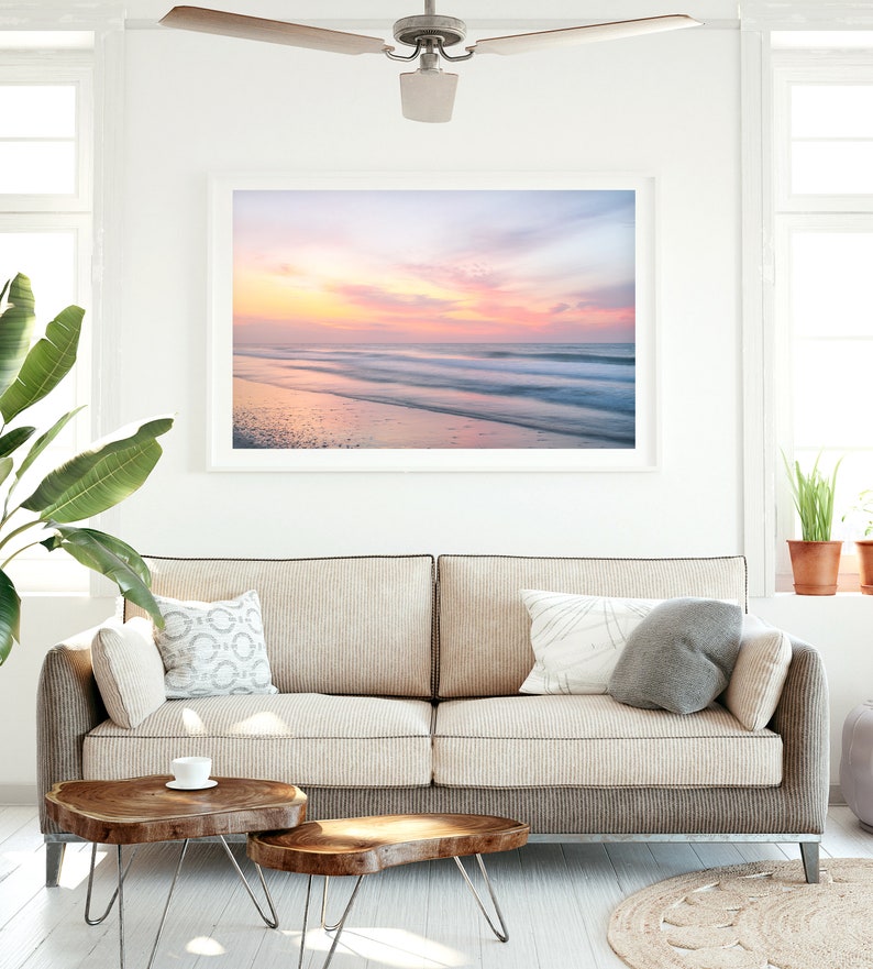 Sunset Beach Print, Calming Beach Photography, Pastel Ocean Print, Coastal Living Room Decor, Large Wall Art, Surf Print, Tropical Print image 5