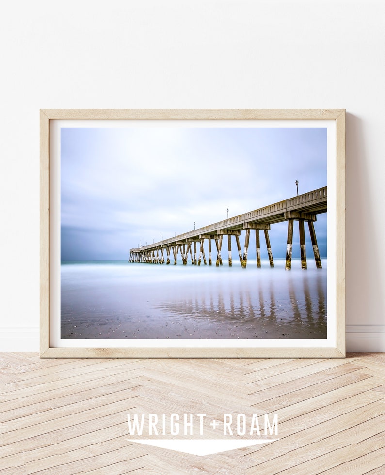 Blue Ocean Print Blue Wall Art North Carolina Beach Photography Large Wall Art Coastal Decor Pier Beach Print Contemporary Wall Art