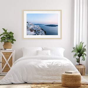 Sunset Caldera Greece Print, Fira Santorini Landsape, Blue Wall Art, Coastal Travel Photography, Mediterranean Art, Sunset Greek art image 3