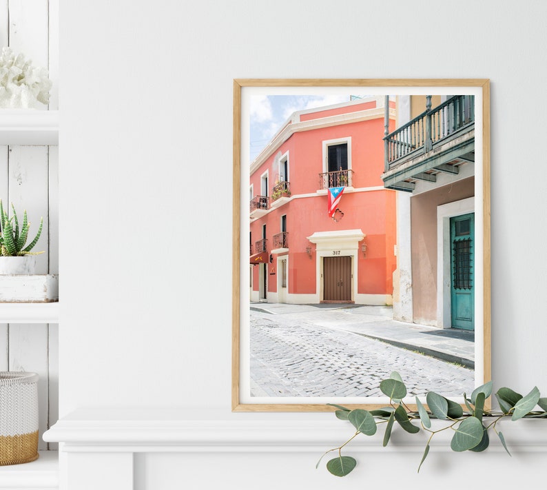 Colorful Architecture Print, Puerto Rico Travel Poster, Contemporary Modern Print, Colorful Travel Photography, Large Living room decor image 1