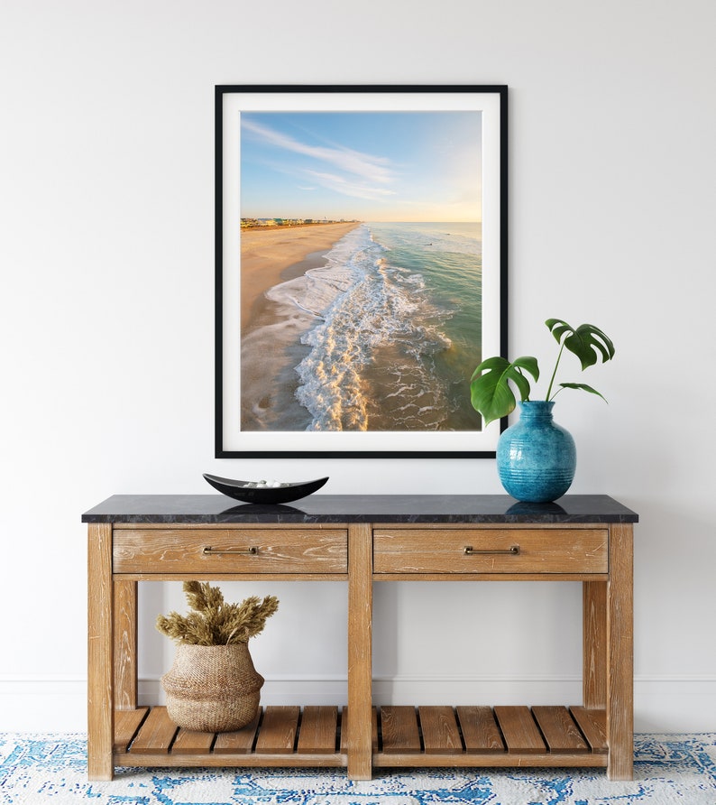 Sunset Beach Print, Aerial Ocean Photography, Wrightsville Beach Photography, Large Poster Ocean Art, Tropical Surf Print, Coastal Decor image 3