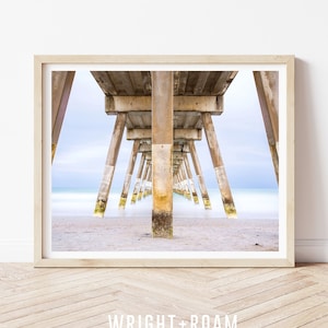 Blue Beach Print, Pier Beach Photography, Blue Wall Art, framed large art, 30x40 wall art, Coastal Living Room Decor