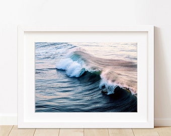 Wave Photograph, Beach art, Blue Wall Art,  Indigo Ocean Print, Coastal living room decor, Large framed wall art, Surf Print