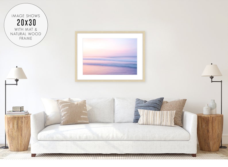 Sunset Beach Print, Pastel Beach Photography, Pastel Pink Wall Art, Calming Ocean Print, Boho Coastal Decor, Large Wall Art, Tropical Print image 7