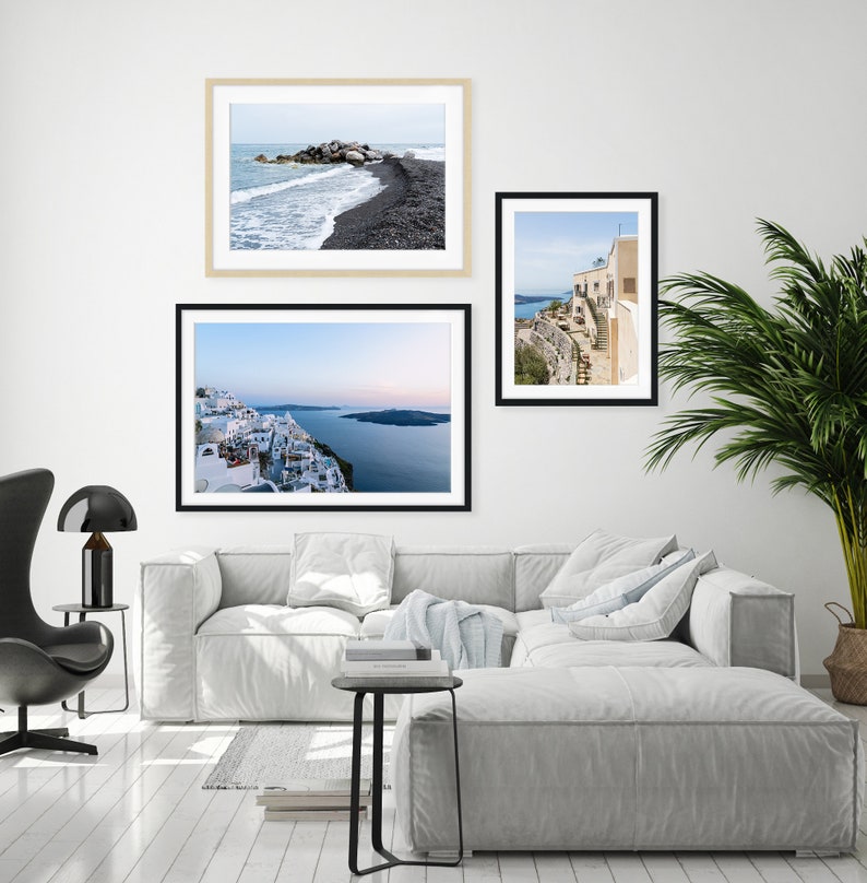 Sunset Caldera Greece Print, Fira Santorini Landsape, Blue Wall Art, Coastal Travel Photography, Mediterranean Art, Sunset Greek art image 4